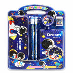 Kids Space Theme Stationery Set | Astronaut School Supplies Kit with Pencil, Eraser, Sharpener & Notebook | Gift Set for Boys & Girls
