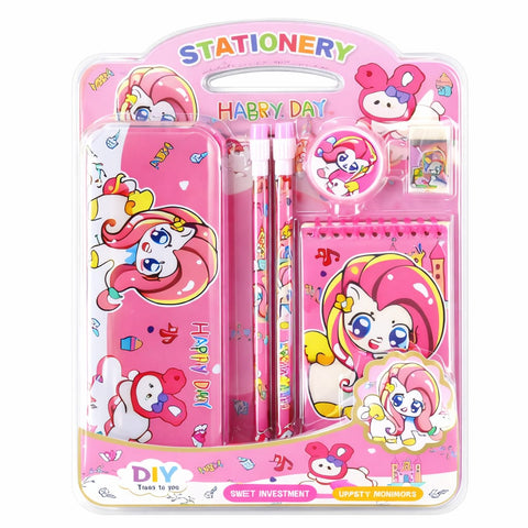 Cute Unicorn Kids Stationery Set | Pink School Supplies Kit with Pencil, Eraser, Sharpener & Notebook | Gift Set for Girls