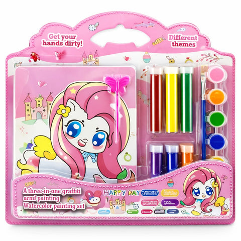 Kids Unicorn Painting Art Set – 3 in 1 Watercolor, Sand Art & DIY Craft Kit with Paints, Brush & Tools – Cute Cartoon Drawing Kit for Girls, Creative Gift Set