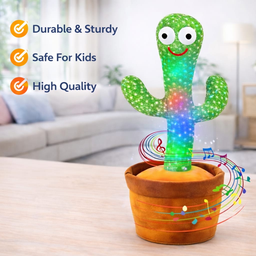 DHOOTHA™ Talking Cactus Toy for Kids | Dancing Repeat Voice Musical Plush Toy with Recording Function | Interactive Fun Gift for Boys & Girls