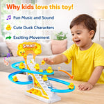 DHOOTHA™ Slide Track Duck Toy for Kids | Climbing Stairs Musical Duck Slide Set | Automatic Rolling & Light Toy | Early Learning Activity Gift for Boys & Girls 1–5 Years