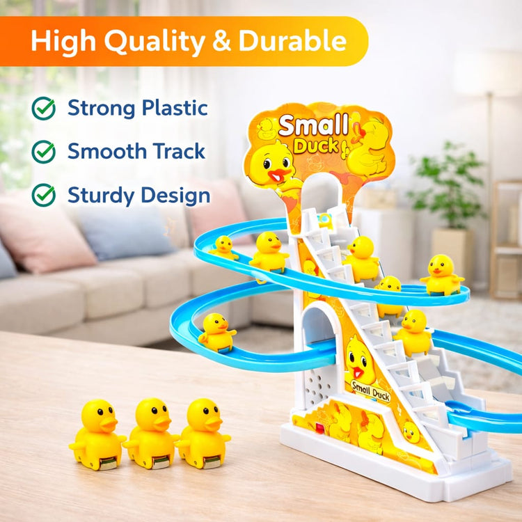 DHOOTHA™ Slide Track Duck Toy for Kids | Climbing Stairs Musical Duck Slide Set | Automatic Rolling & Light Toy | Early Learning Activity Gift for Boys & Girls 1–5 Years