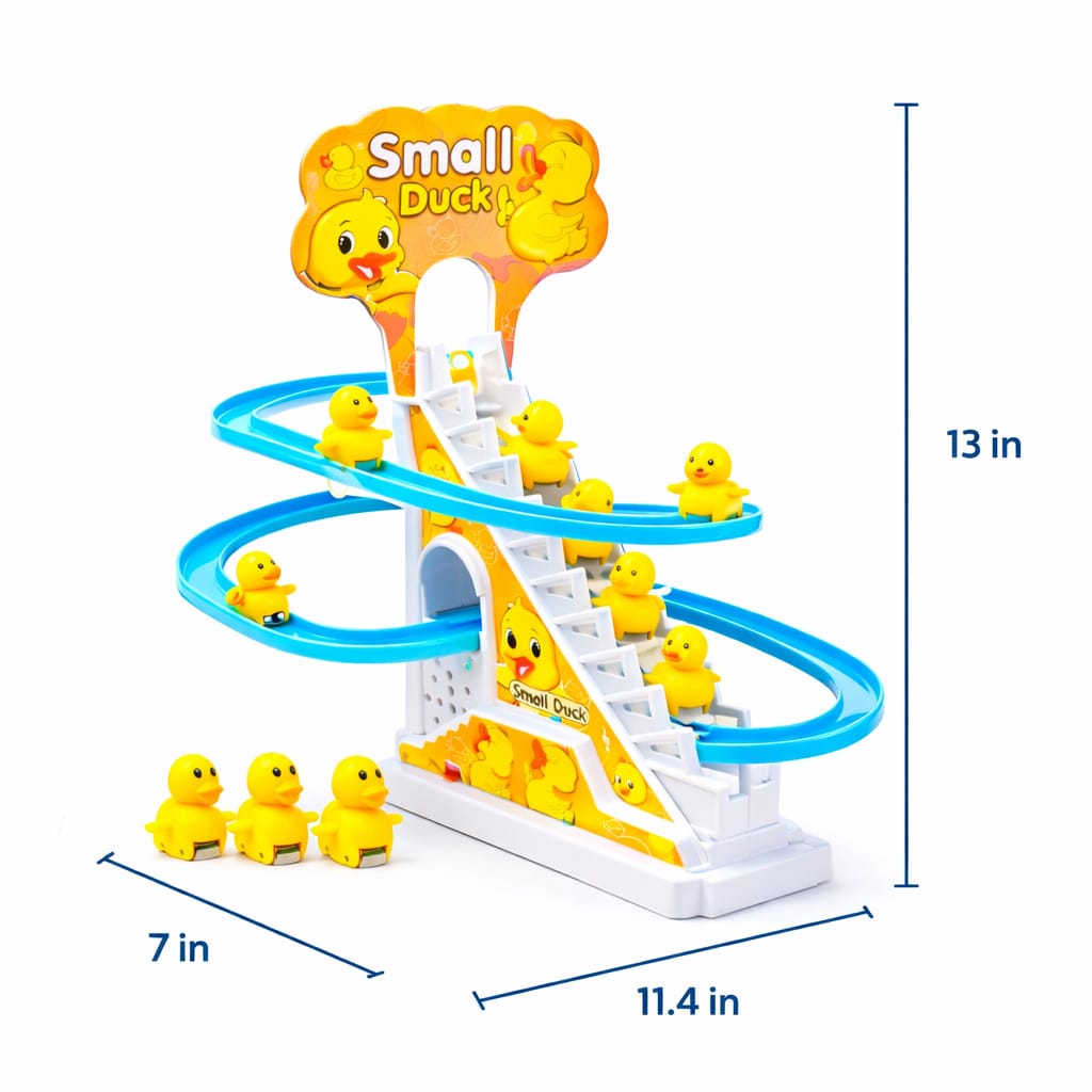 DHOOTHA™ Slide Track Duck Toy for Kids | Climbing Stairs Musical Duck Slide Set | Automatic Rolling & Light Toy | Early Learning Activity Gift for Boys & Girls 1–5 Years