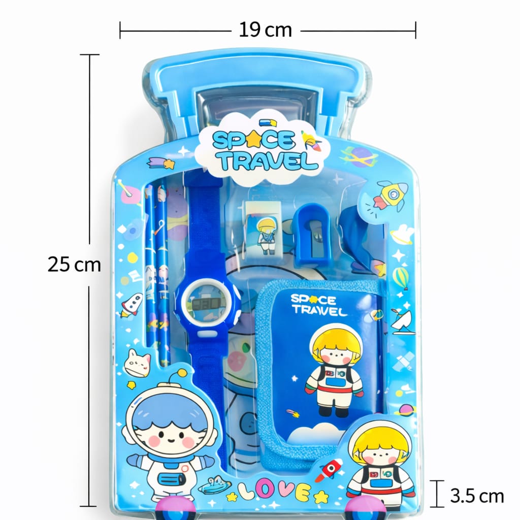 Space Travel Kids Gift Set with Digital Watch – Cartoon School Supplies Kit with Notebook, Pencil, Sharpener & Eraser – Astronaut Stationery Set for Boys & Girls, Return Gift Pack
