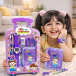 Cute Kids Gift Set with Digital Watch – Purple Cartoon Summer Theme Stationery Kit with Notebook, Pencil, Eraser & Sharpener – Kawaii School Supplies Set for Boys & Girls, Return Gift Pack