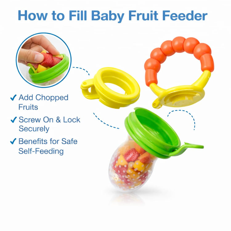 DHOOTHA™ Fruit Nibbler for Babies | BPA Free Silicone Feeder Pacifier for Fresh Fruits & Vegetables | Safe Self Feeding Teether for Infants | Easy Grip Toddler Food Dispenser